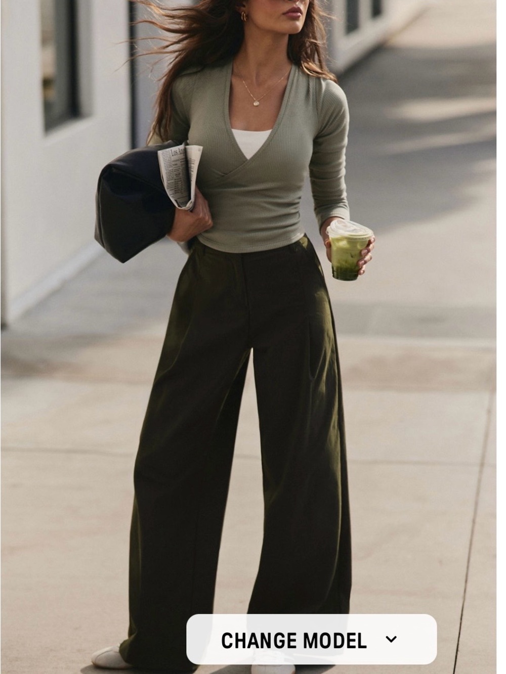 Fabletics Olive Wide-Leg High-Waist Pants